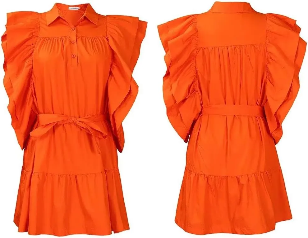 Womens Ruffles Boho Floral Printed Babydoll Loose Swing Casual Short Mini T-Shirt Dress