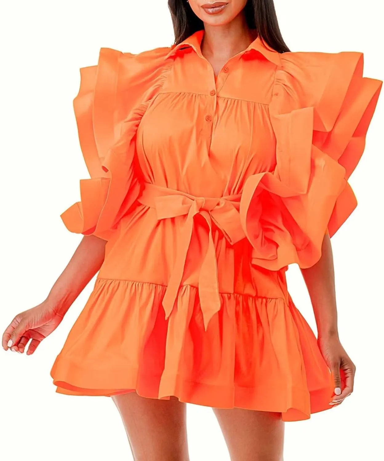 Womens Ruffles Boho Floral Printed Babydoll Loose Swing Casual Short Mini T-Shirt Dress