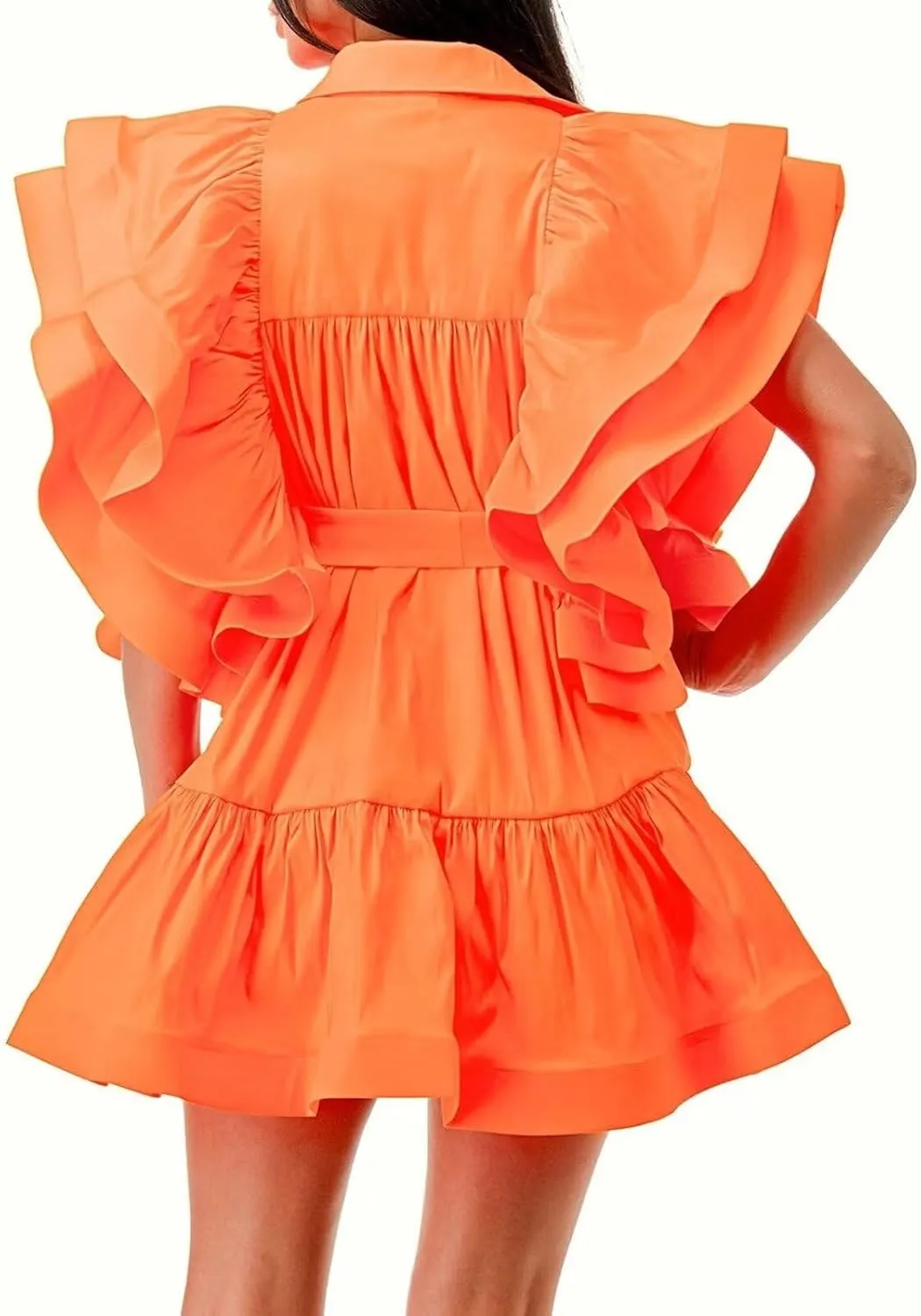 Womens Ruffles Boho Floral Printed Babydoll Loose Swing Casual Short Mini T-Shirt Dress