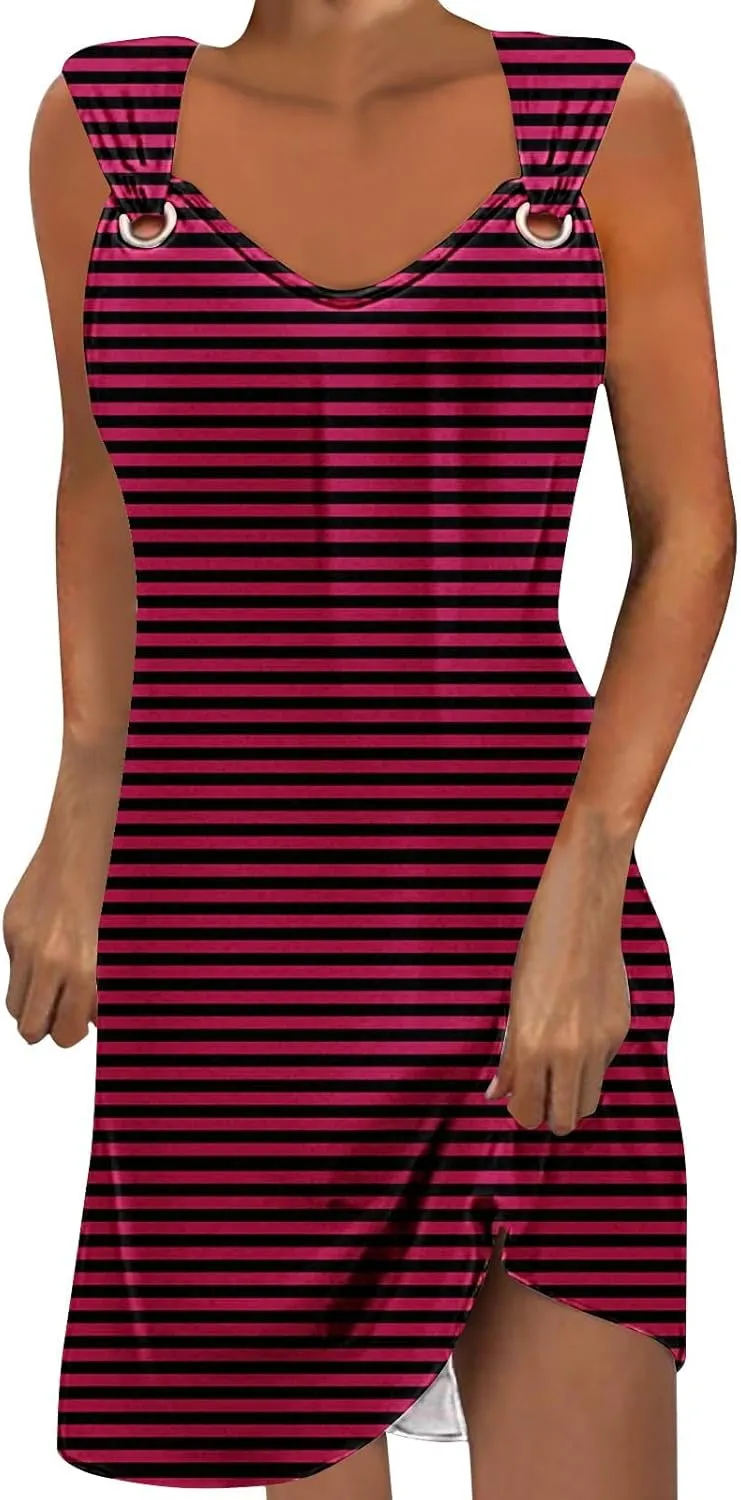 Womens Sleeveless Empire Waist Mini Dress Summer Pockets Mini Dress Comfy Flowy Dresses for Women Black Tank Dress