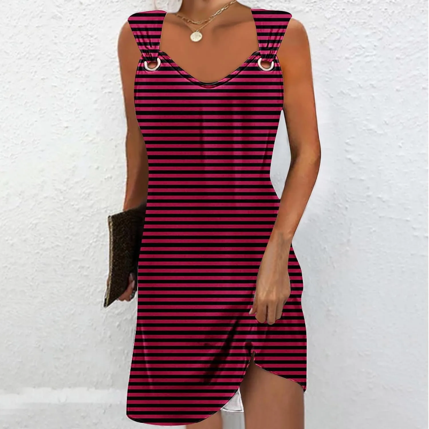 Womens Sleeveless Empire Waist Mini Dress Summer Pockets Mini Dress Comfy Flowy Dresses for Women Black Tank Dress