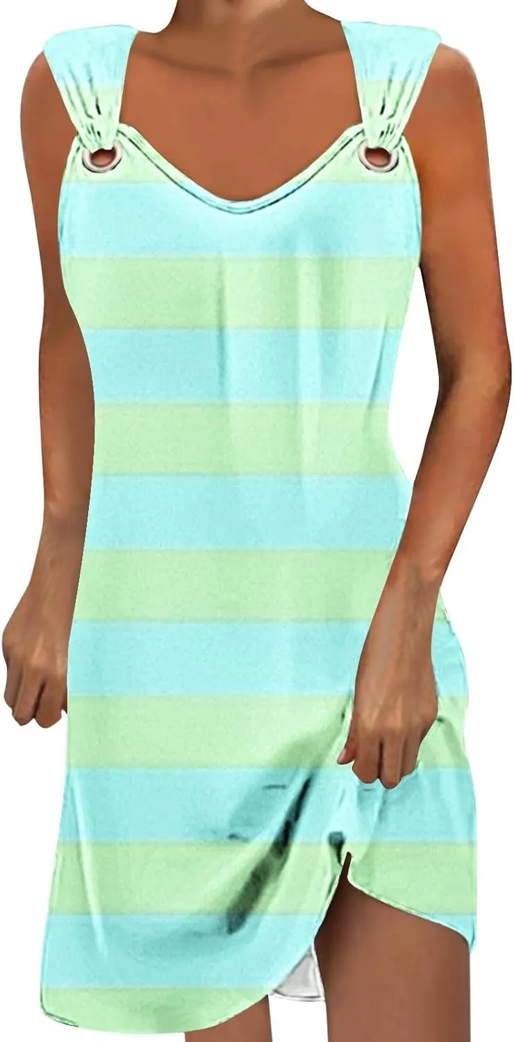 Womens Sleeveless Empire Waist Mini Dress Summer Pockets Mini Dress Comfy Flowy Dresses for Women Black Tank Dress