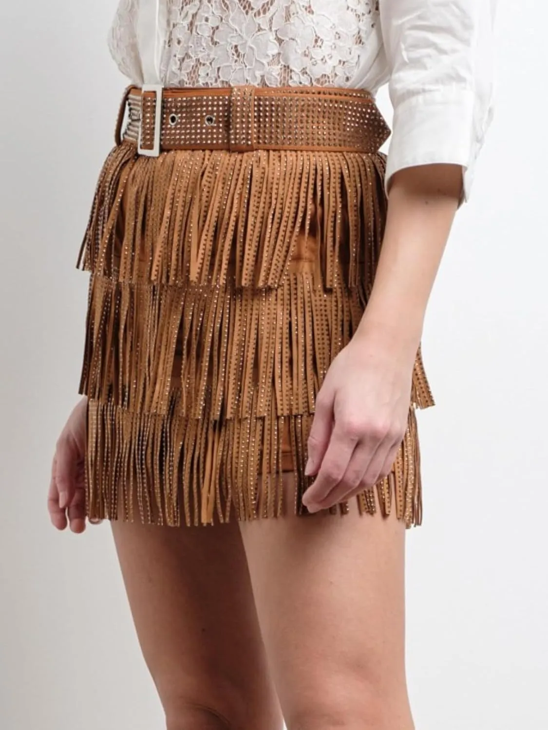 Womens Sparkle Rhinestone Fringe Shorts Pants Elastic Band Skort Western Cowgirl Mini Skirt Built-in Short