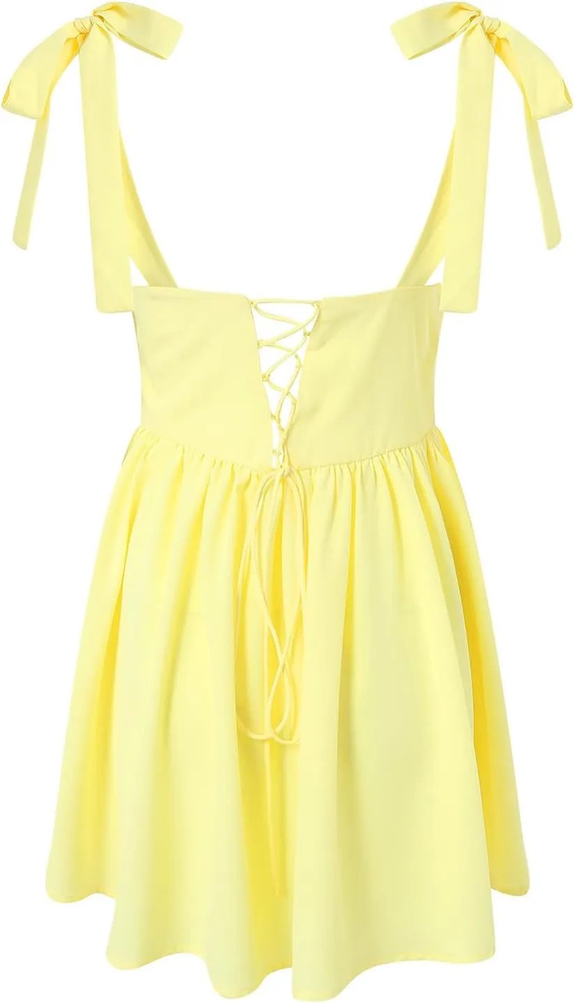 Women's Summer Casual Square Neck Dress Sleeveless High Waist A-line Midi Dresses