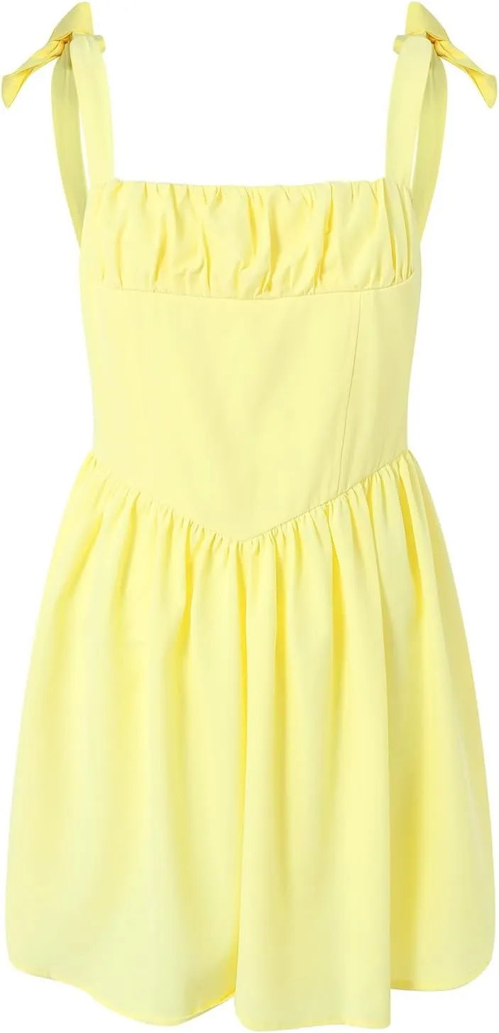 Women's Summer Casual Square Neck Dress Sleeveless High Waist A-line Midi Dresses