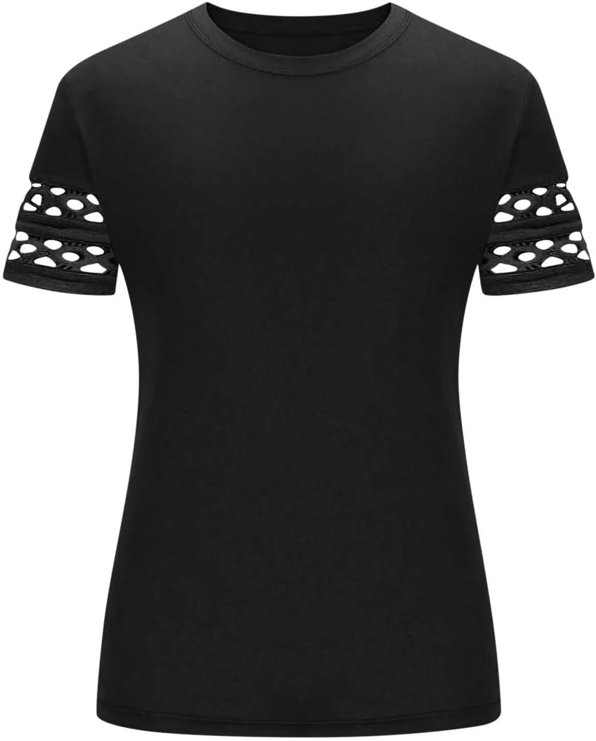 Womens Summer Tops Solid Color Business Casual Tshirts Hollow Out Short Sleeve Round Neck Blouse Basic T Shirt