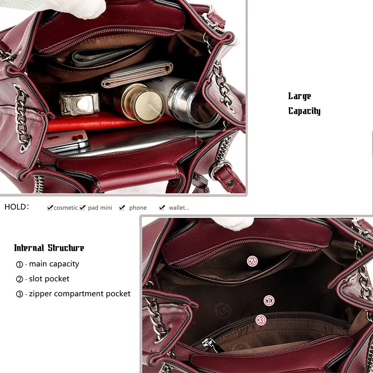 Women's Top-handle Satchel PU Leather Bucket Handbag Shopper Shoulder Bag Purses