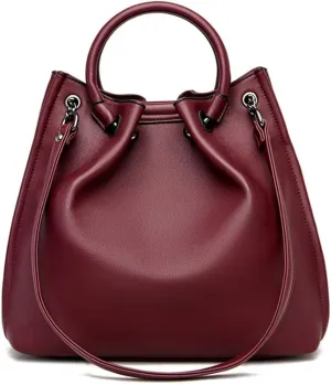 Women's Top-handle Satchel PU Leather Bucket Handbag Shopper Shoulder Bag Purses