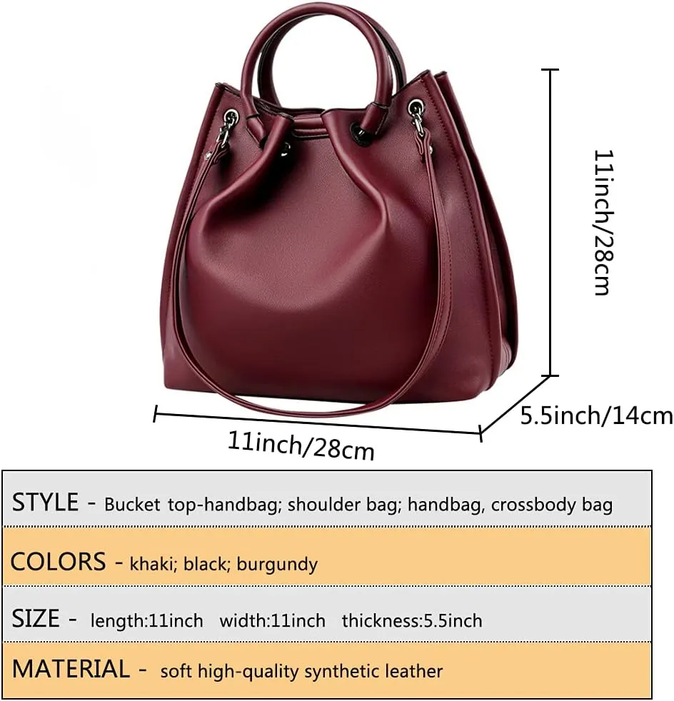 Women's Top-handle Satchel PU Leather Bucket Handbag Shopper Shoulder Bag Purses