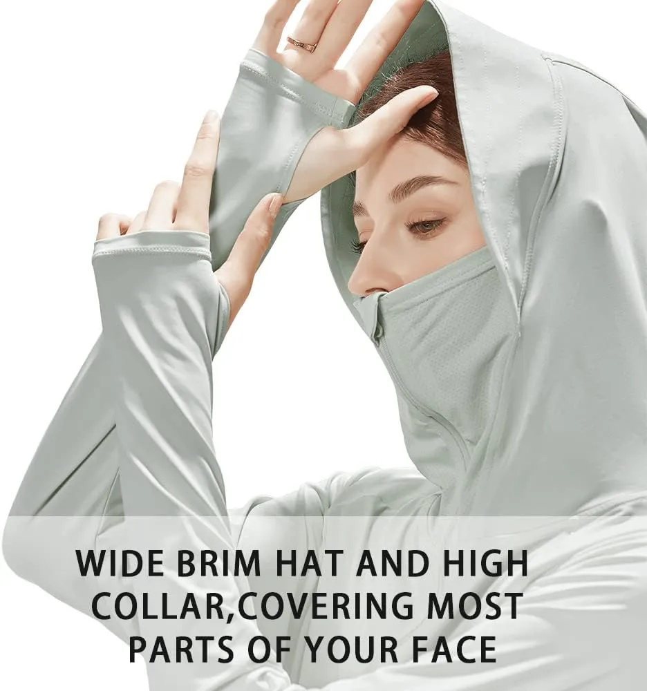Womens UPF 50  Cooling UV Protection Clothing Hooded Sun Protective Jacket Long Sleeve for Summer
