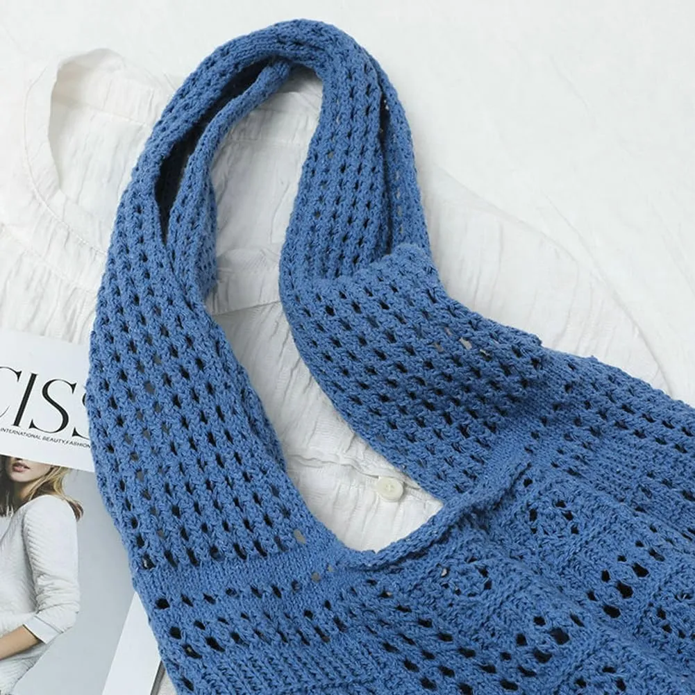 Woven Bag Crochet Handbag Straw Beach Bag Summer Mesh Tote Bag for Women Beach Hollow Knitted Purse