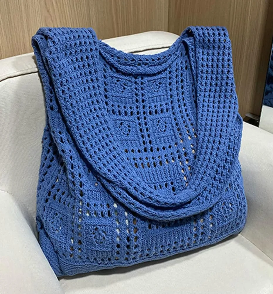 Woven Bag Crochet Handbag Straw Beach Bag Summer Mesh Tote Bag for Women Beach Hollow Knitted Purse
