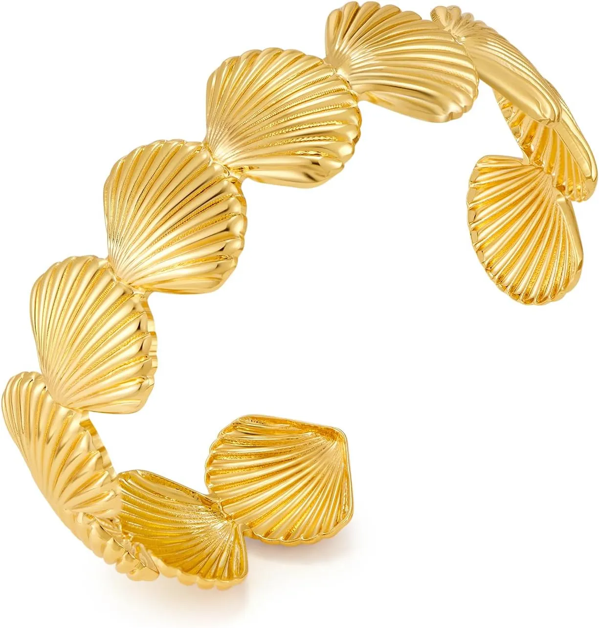 WOWORAMA Gold Shell Cuff Bracelets for Women - Trendy Boho Open Cuff Bangles Vintage Statement Bangle Bracelet Irregular Gold Arm Cuffs