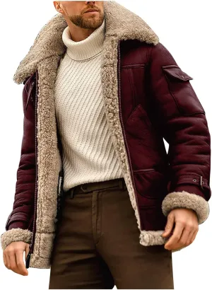XIAXOGOOL Winter Coat For Men Big And Tall Faux Suede Fur Jacket Lapel Heavyweight Thicken Thermal Sherpa Lined Overcoat