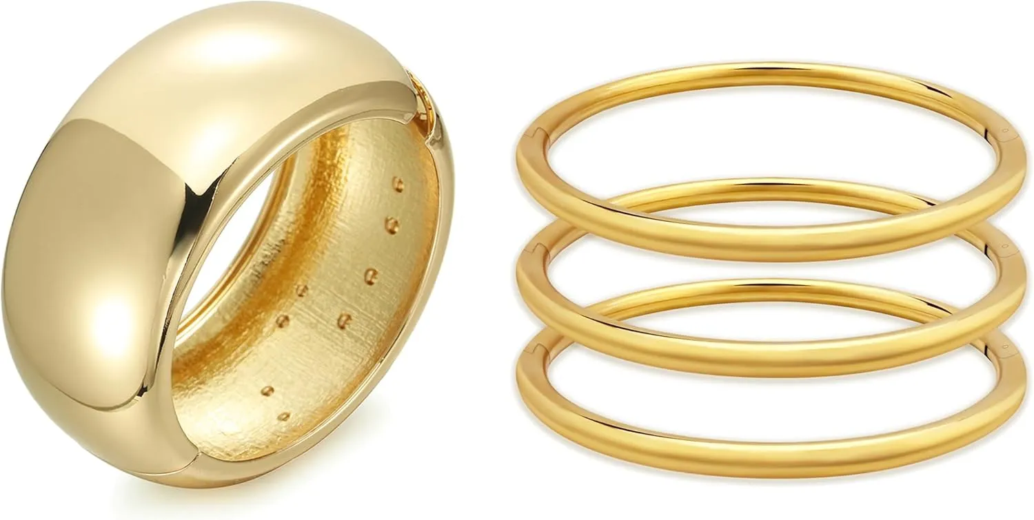 YBMYCM Chunky Gold Bangle Bracelets AND 3 Pack Gold Bangle Bracelet for Women