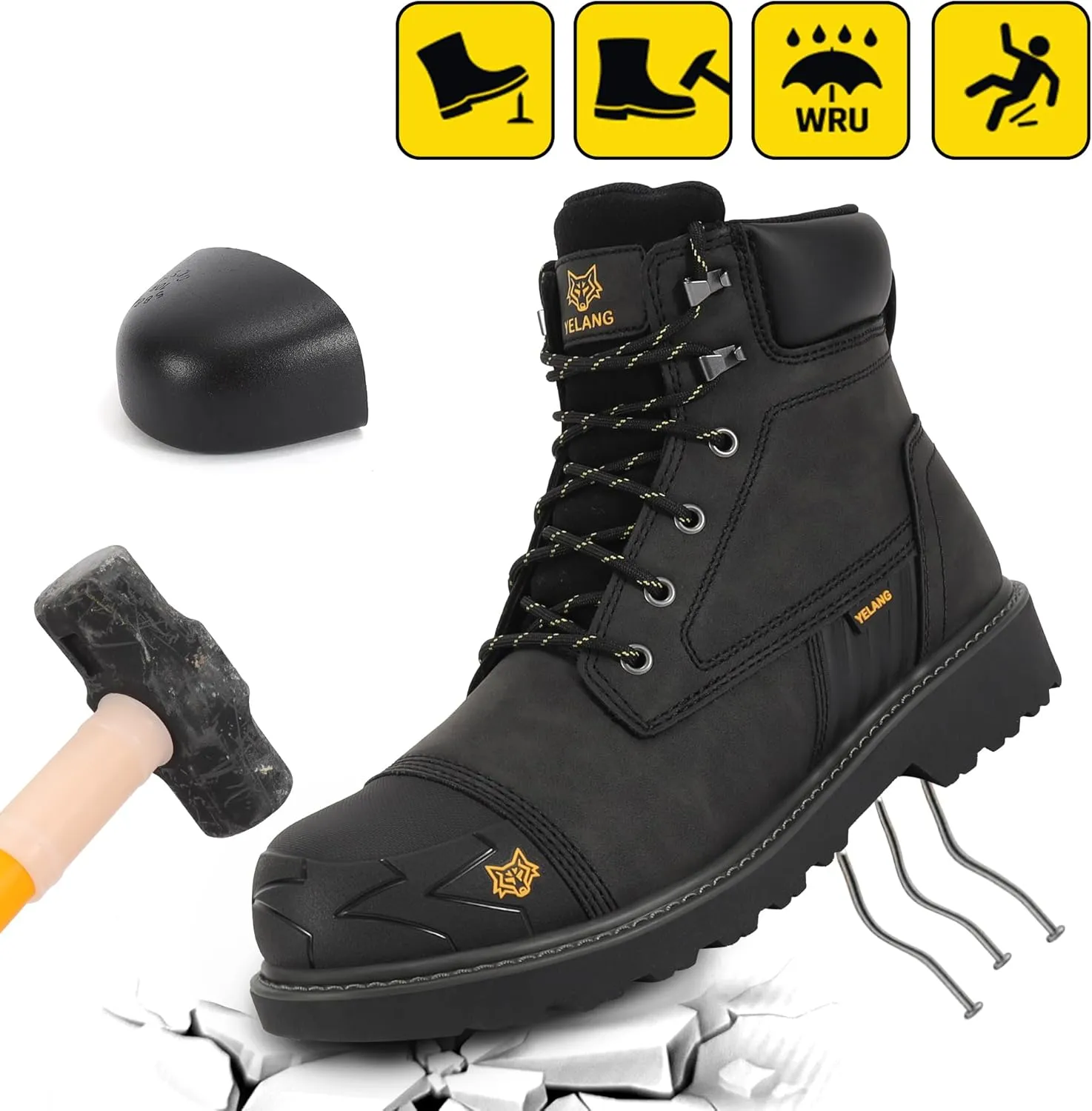 Yelang Men's Steel Toe Safety Work Boot Slip Resistant Puncture Utility Shoes 6 Inch For Industrial Construction Outdoor botas de trabajo para hombre