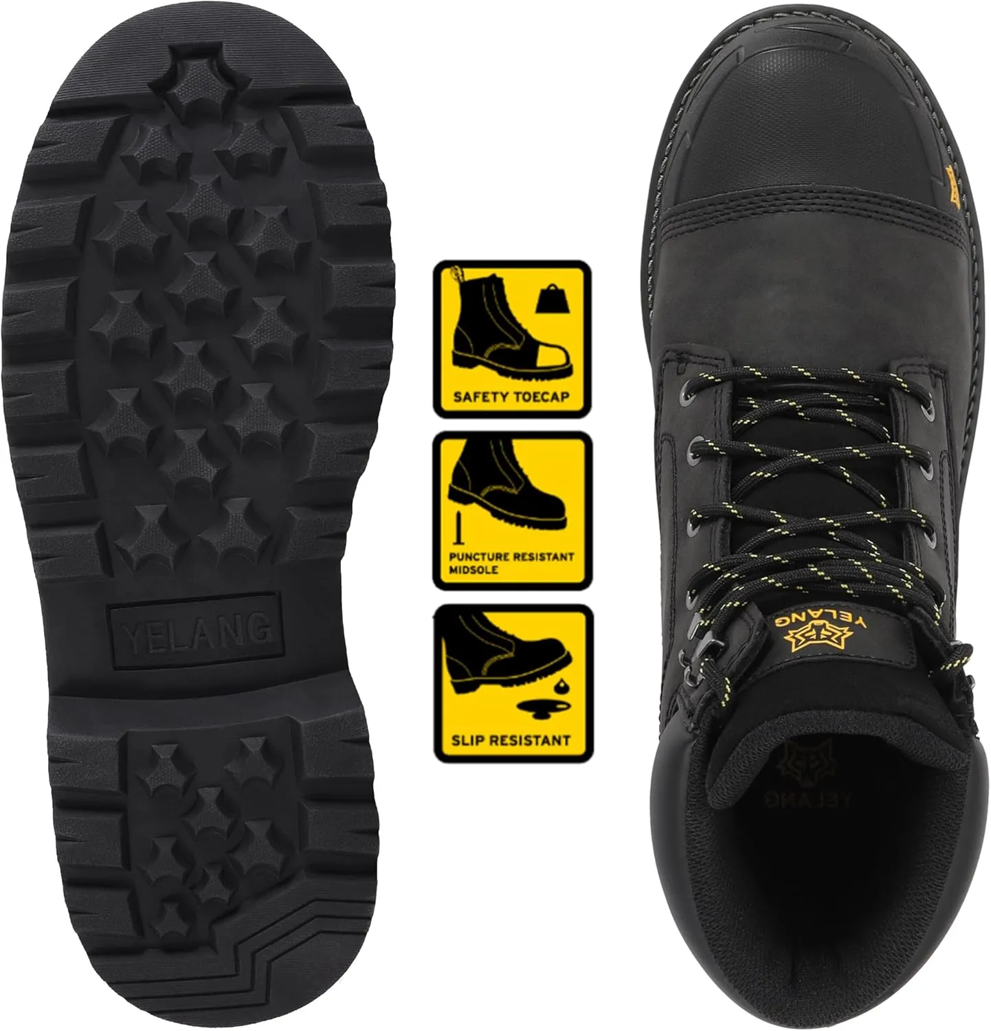 Yelang Men's Steel Toe Safety Work Boot Slip Resistant Puncture Utility Shoes 6 Inch For Industrial Construction Outdoor botas de trabajo para hombre