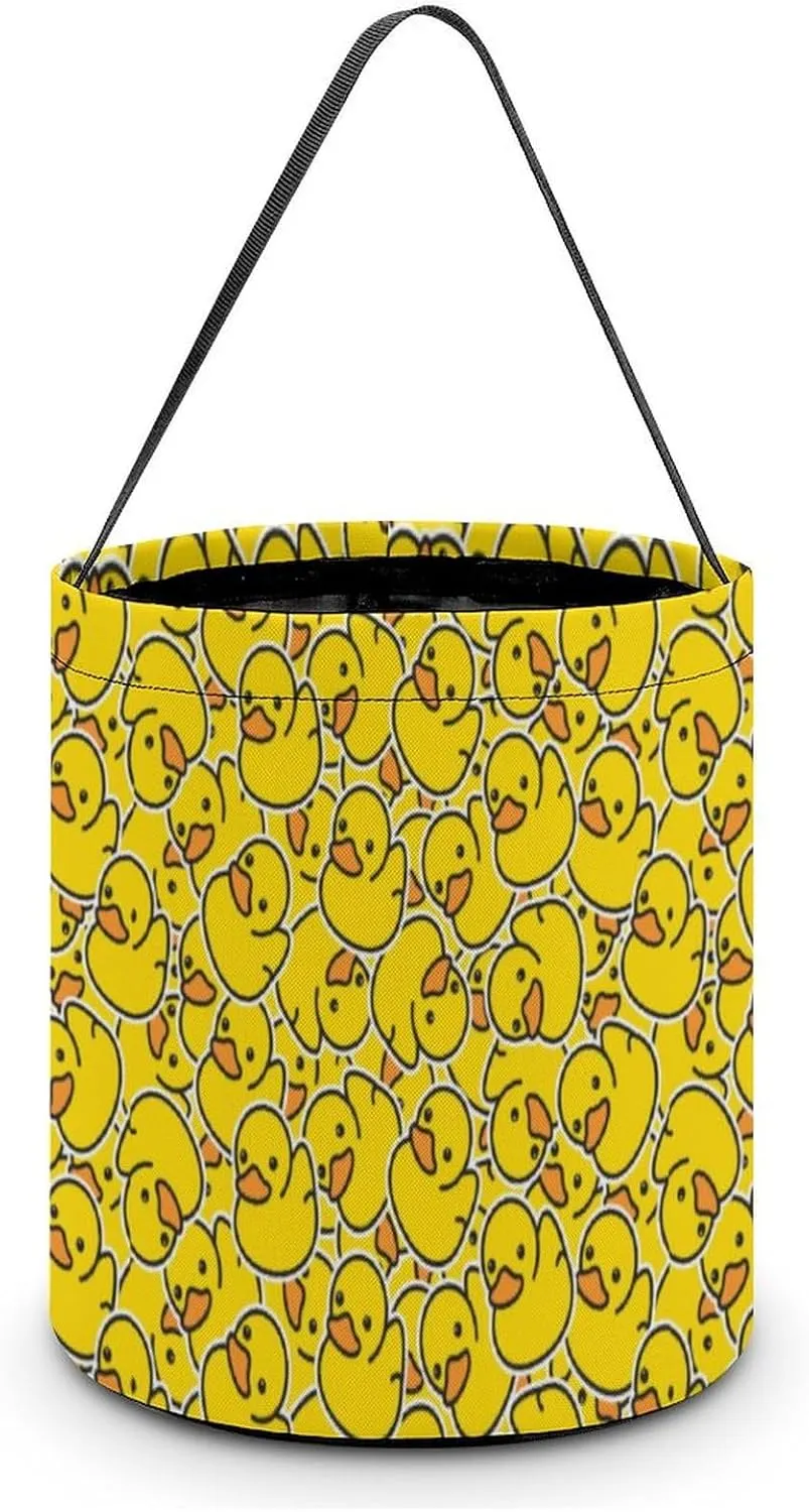 Yellow Rubber Ducky Pattern Funny Easter Egg Bags Trick-o-r-Treat Tote Bag Reusable Bucket Storage Basket Handbag Party Novelty