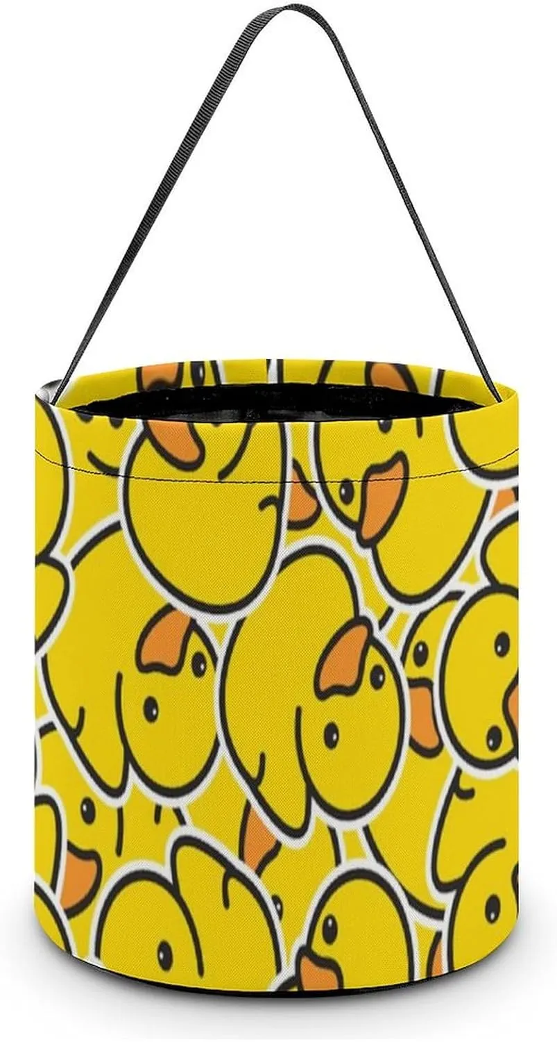 Yellow Rubber Ducky Pattern Funny Easter Egg Bags Trick-o-r-Treat Tote Bag Reusable Bucket Storage Basket Handbag Party Novelty