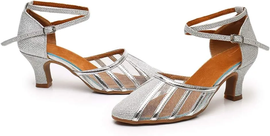 YKXLM Closed Toe Ballroom Dance Shoes Dress Shoes for Women Wedding Professional Latin Salsa Modern Character Dance Shoes.Model WH-NMWS