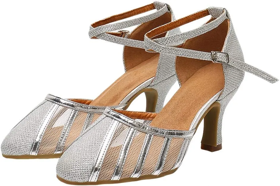 YKXLM Closed Toe Ballroom Dance Shoes Dress Shoes for Women Wedding Professional Latin Salsa Modern Character Dance Shoes.Model WH-NMWS