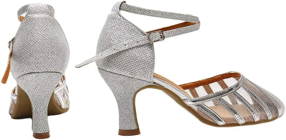 YKXLM Closed Toe Ballroom Dance Shoes Dress Shoes for Women Wedding Professional Latin Salsa Modern Character Dance Shoes.Model WH-NMWS