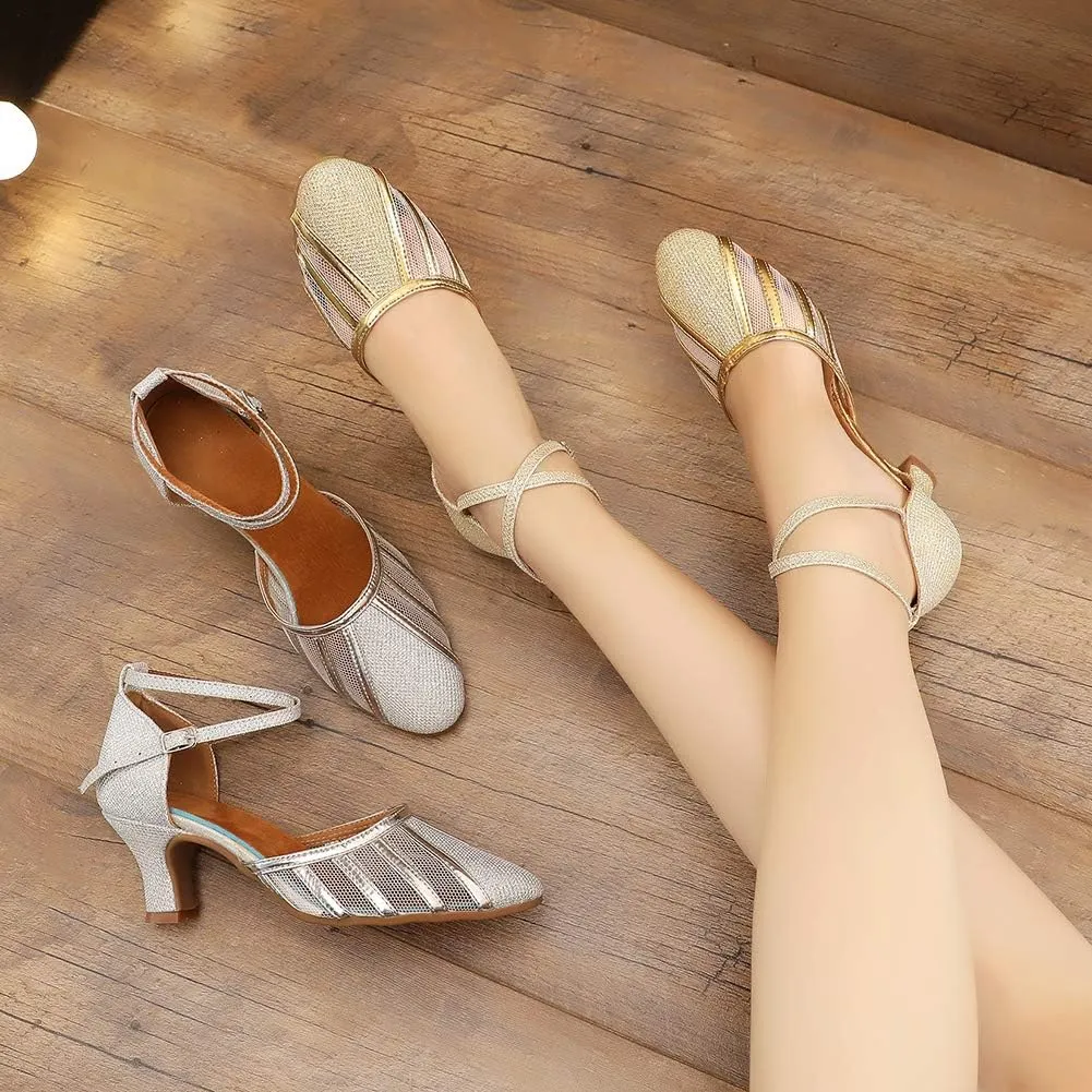 YKXLM Closed Toe Ballroom Dance Shoes Dress Shoes for Women Wedding Professional Latin Salsa Modern Character Dance Shoes.Model WH-NMWS