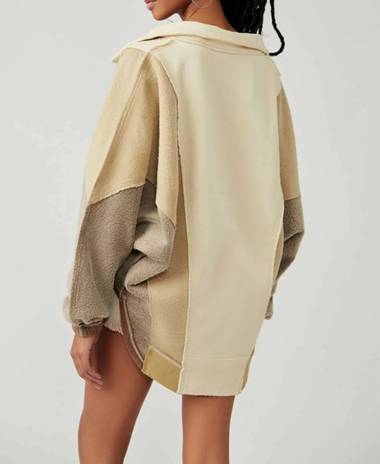 Yuemengxuan Women Fleece Sweatshirts Long Sleeve Colorblock Cropped Oversized Sweatshirt Y2k V-Neck Pullover Tops